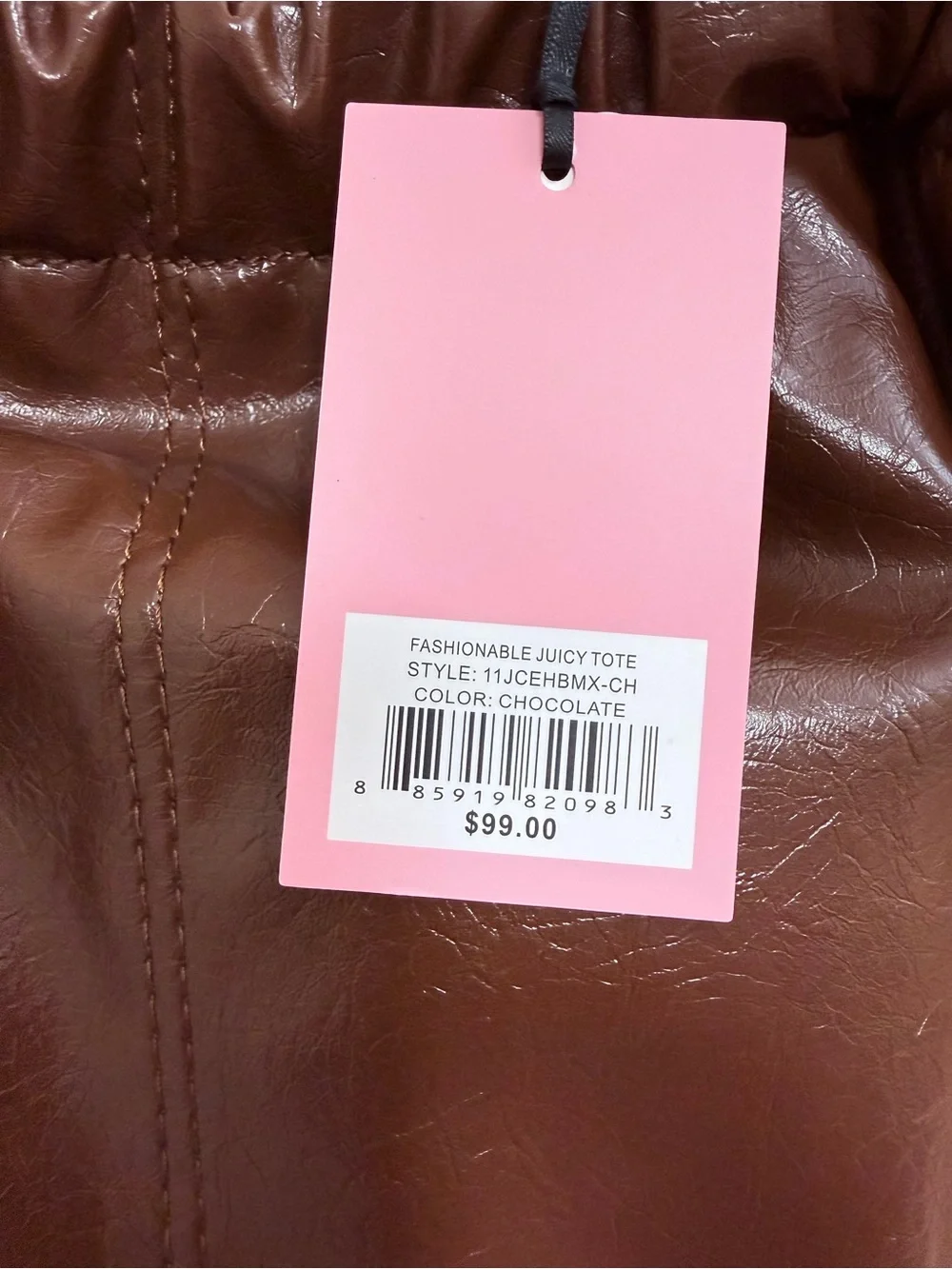 NWT Juicy Couture Fashionable Juicy Tote in  Chocolate Brown Tote w/ Gold Chain